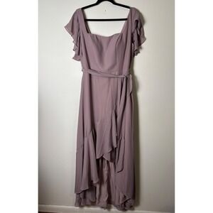 Monvelli Pink Bridesmaid Dress 16 Asymmetric Chiffon Flutter Sleeve Lace Up Back